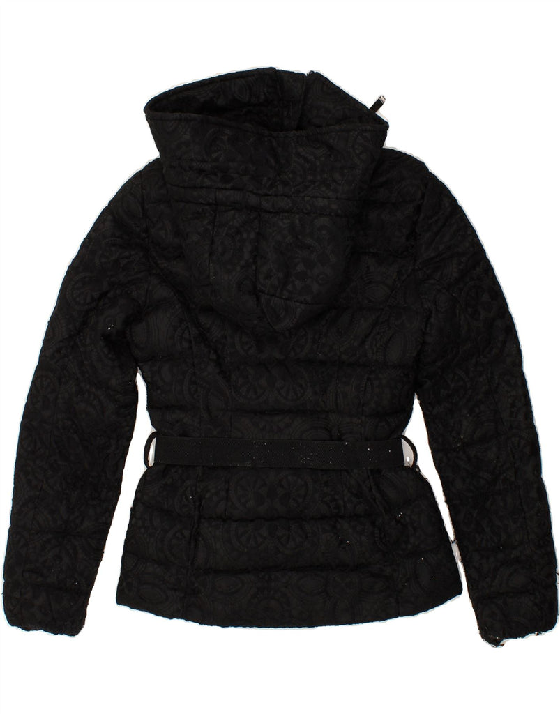 DESIGUAL Womens Hooded Padded Jacket EU 36  Small Black Paisley Polyester Vintage Desigual and Second-Hand Desigual from Messina Hembry 