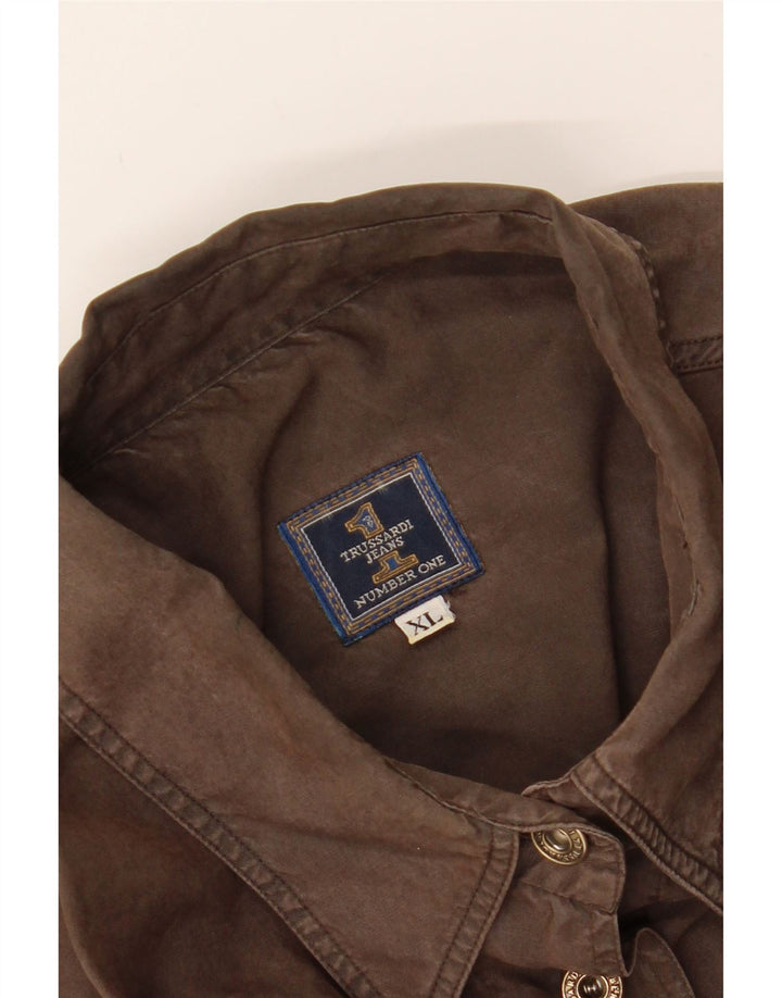 TRUSSARDI JEANS Womens Oversized Shirt UK 18 XL Brown Vintage Trussardi Jeans and Second-Hand Trussardi Jeans from Messina Hembry 