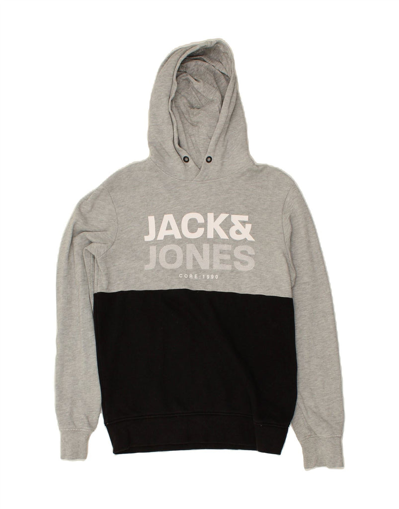 JACK & JONES Mens Graphic Hoodie Jumper XS Grey Colourblock Cotton Vintage Jack & Jones and Second-Hand Jack & Jones from Messina Hembry 