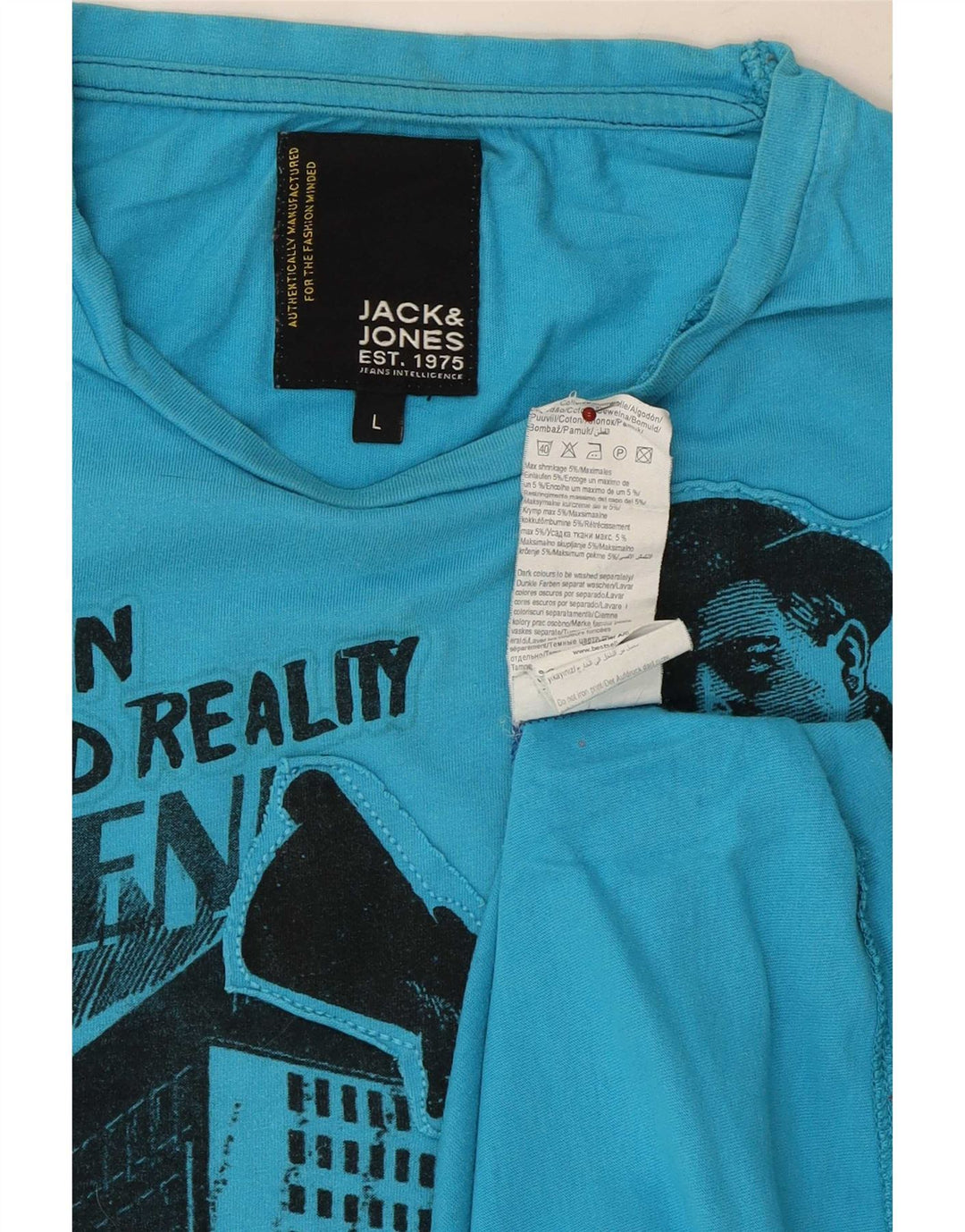 Jack & Jones Mens Baltimore Graphic T-Shirt Top Large Blue Cotton
