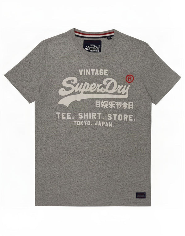 Superdry Mens Graphic T-Shirt Top Large Grey Flecked Cotton