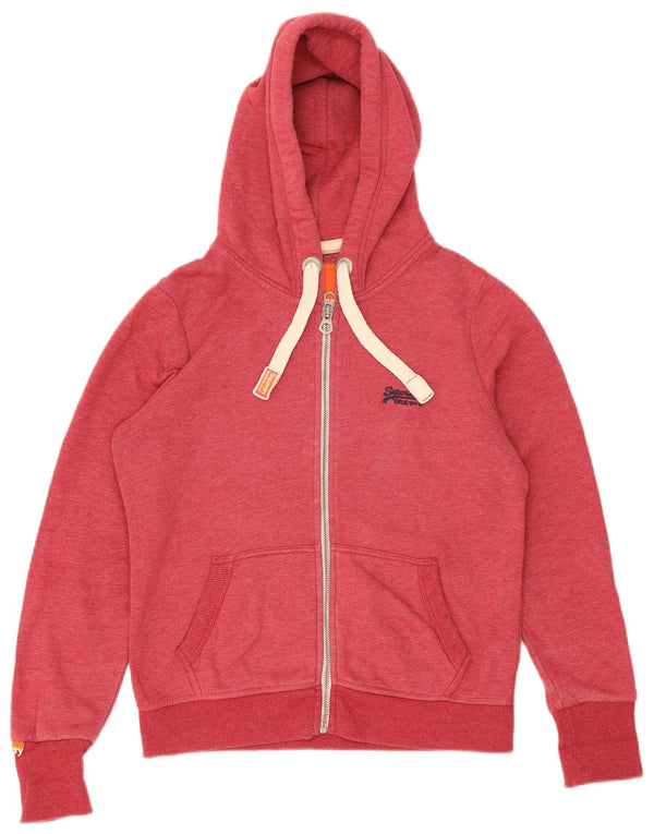 Superdry Womens Zip Hoodie Sweater UK 16 Large Red Flecked Cotton