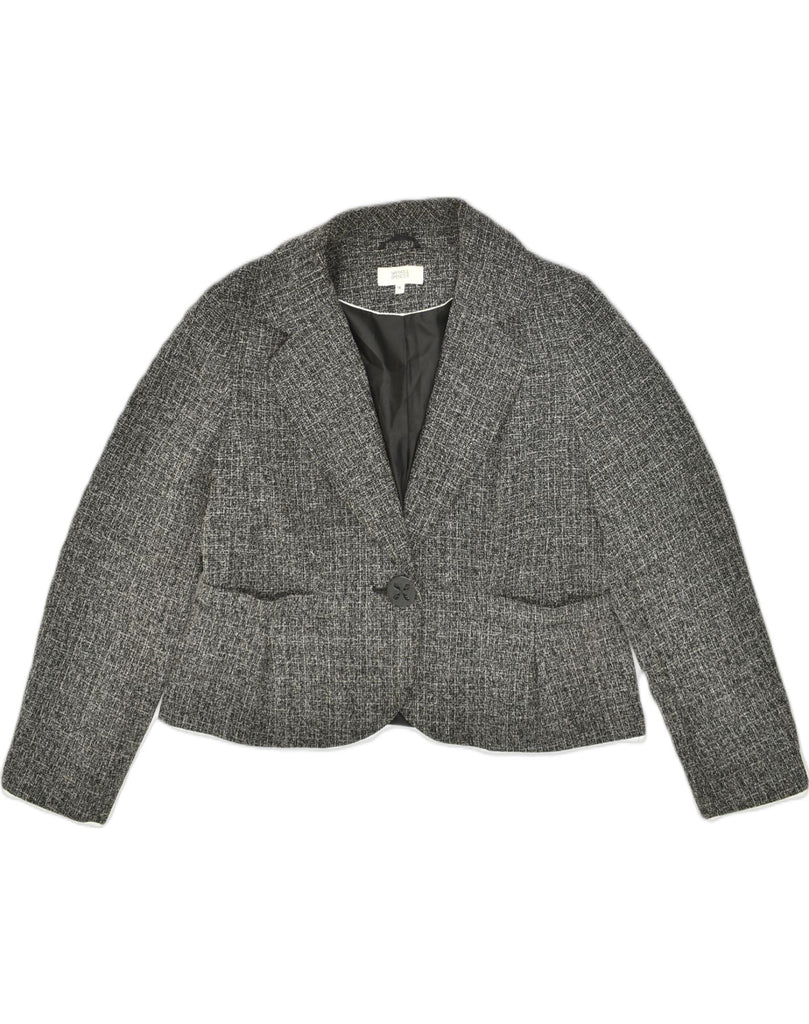 MARKS & SPENCER Womens 1 Button Crop Blazer Jacket UK 18 XL Grey Polyester | Vintage Marks & Spencer | Thrift | Second-Hand Marks & Spencer | Used Clothing | Messina Hembry 