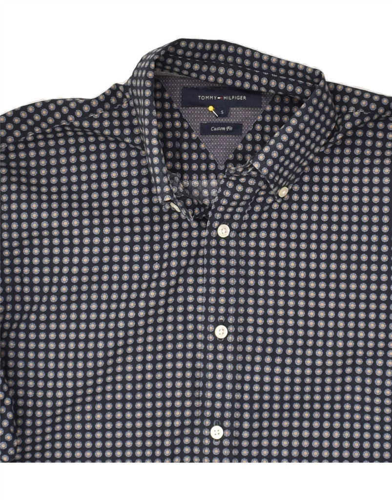 TOMMY HILFIGER Mens Custom Fit Shirt Small Navy Blue Spotted Cotton | Vintage Tommy Hilfiger | Thrift | Second-Hand Tommy Hilfiger | Used Clothing | Messina Hembry 