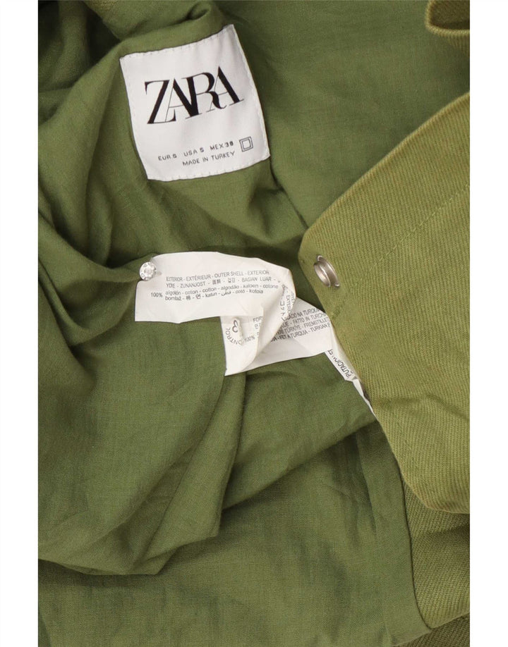 Zara Mens Bomber Jacket UK 36 Small Green Cotton
