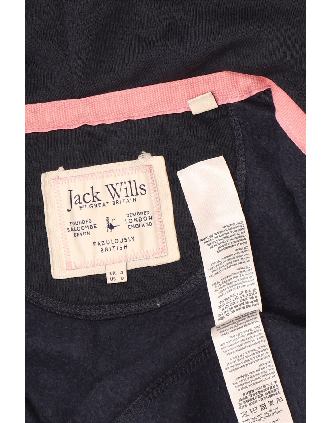 JACK WILLS Womens Zip Hoodie Sweater UK 4 XS  Navy Blue Cotton