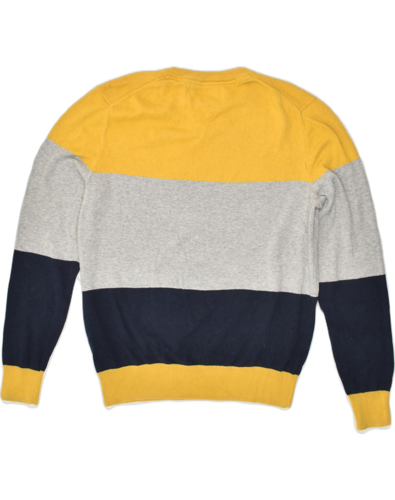 TOMMY HILFIGER Mens V-Neck Jumper Sweater Medium Yellow Striped Cotton | Vintage Tommy Hilfiger | Thrift | Second-Hand Tommy Hilfiger | Used Clothing | Messina Hembry 