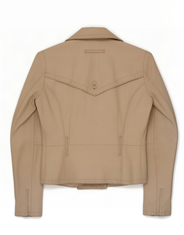 Vintage Womens Leather Jacket UK 10 Small Beige