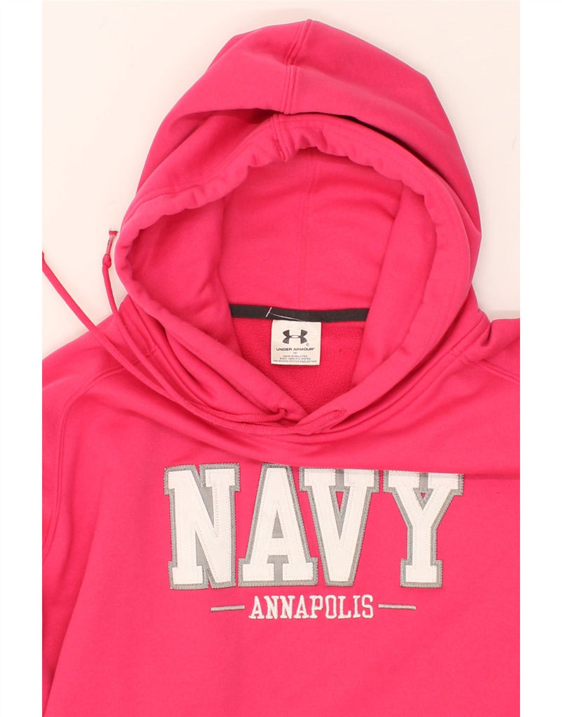 UNDER ARMOUR Womens Graphic Hoodie Jumper UK 14 Medium Pink Polyester | Vintage Under Armour | Thrift | Second-Hand Under Armour | Used Clothing | Messina Hembry 