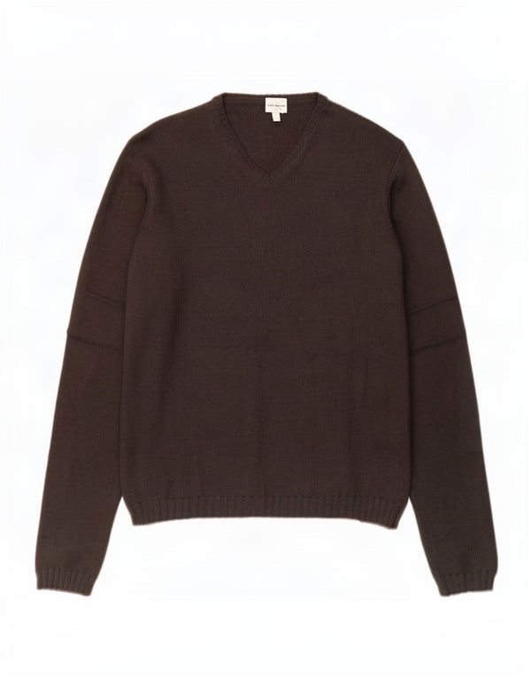 Calvin Klein Jeans Womens V-Neck Jumper Sweater UK 18 XL Brown Wool