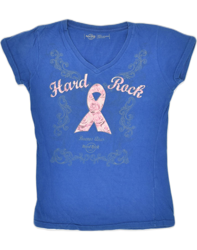 HARD ROCK Womens Buenos Aires Graphic T-Shirt Top UK 8 Small Blue Cotton | Vintage Hard Rock | Thrift | Second-Hand Hard Rock | Used Clothing | Messina Hembry 