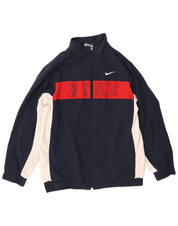 NIKE Boys Tracksuit Top Jacket 13-14 Years XL Navy Blue Colourblock
