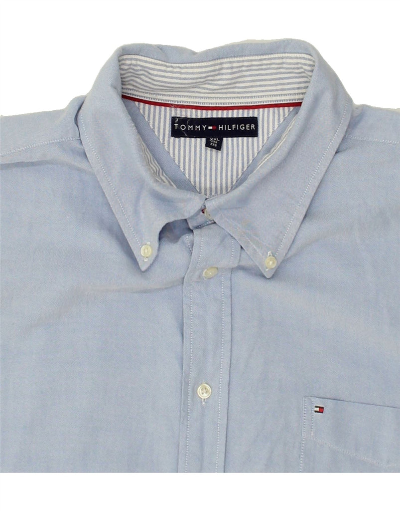 TOMMY HILFIGER Mens Tall Short Sleeve Shirt 2XL Blue Cotton | Vintage Tommy Hilfiger | Thrift | Second-Hand Tommy Hilfiger | Used Clothing | Messina Hembry 