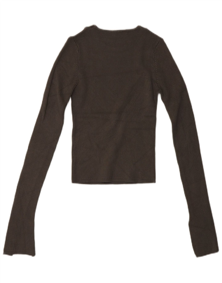 ZARA Womens Crop Boat Neck Jumper Sweater UK 8 Small Brown