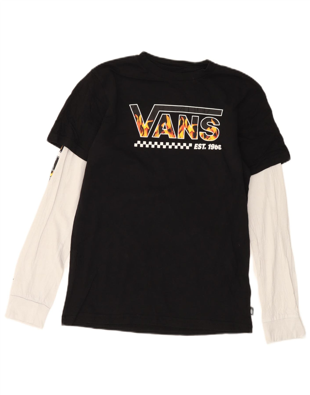 VANS Boys Graphic Top Long Sleeve 13-14 Years XL Black Colourblock