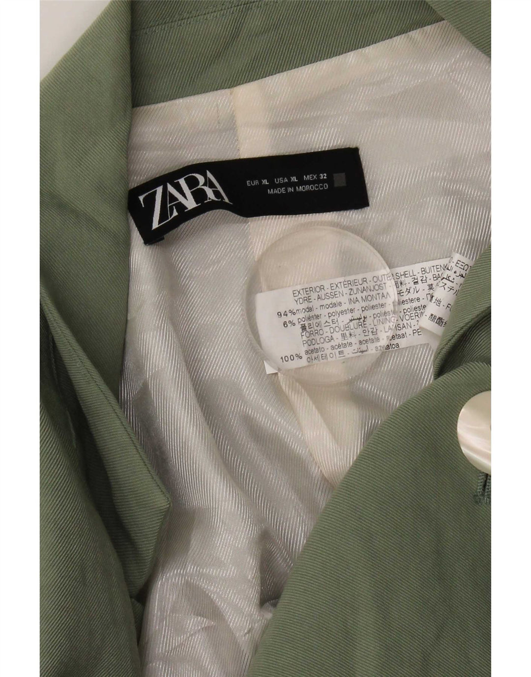 Zara Womens 1 Button Blazer Jacket UK 18 XL Green Modal
