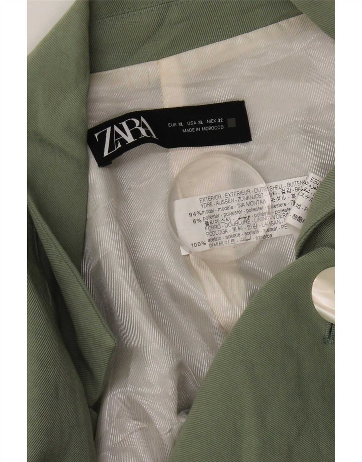 Zara Womens 1 Button Blazer Jacket UK 18 XL Green Modal