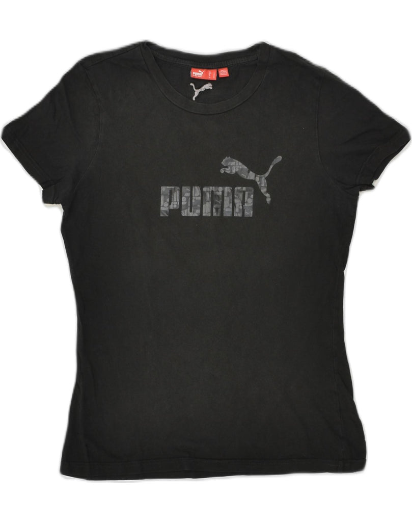 PUMA Womens Graphic T-Shirt Top UK 14 Medium Black Cotton | Vintage Puma | Thrift | Second-Hand Puma | Used Clothing | Messina Hembry 