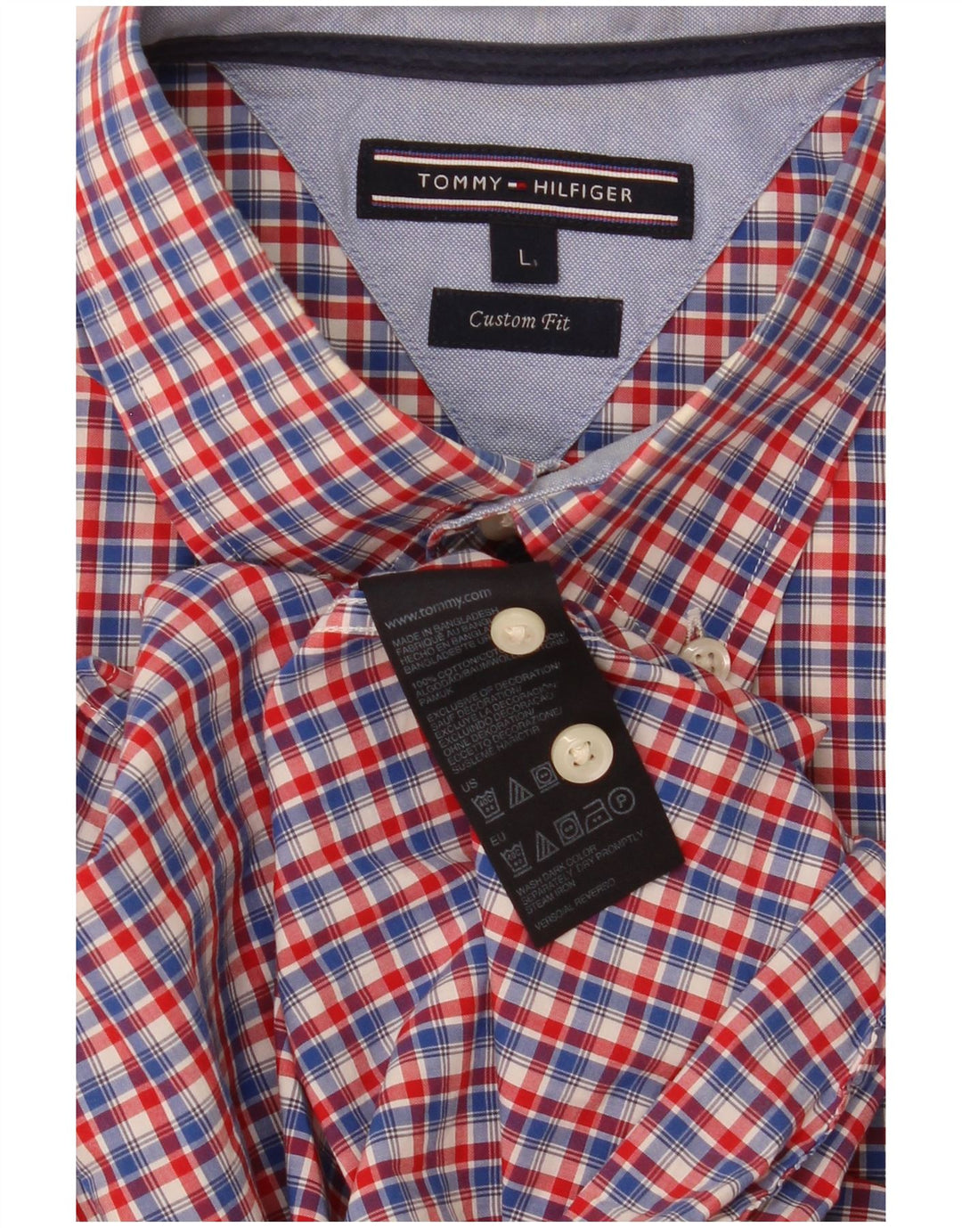 Tommy Hilfiger Mens Short Sleeve Custom Fit Shirt Large Red Check Cotton