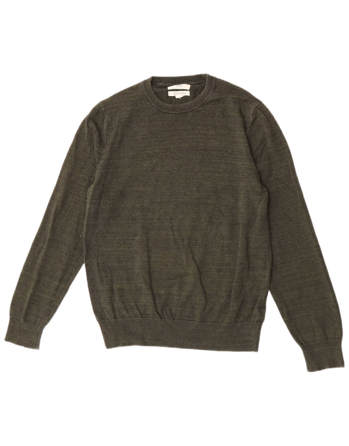Marks & Spencer Mens Crew Neck Jumper Sweater Medium Khaki Cotton