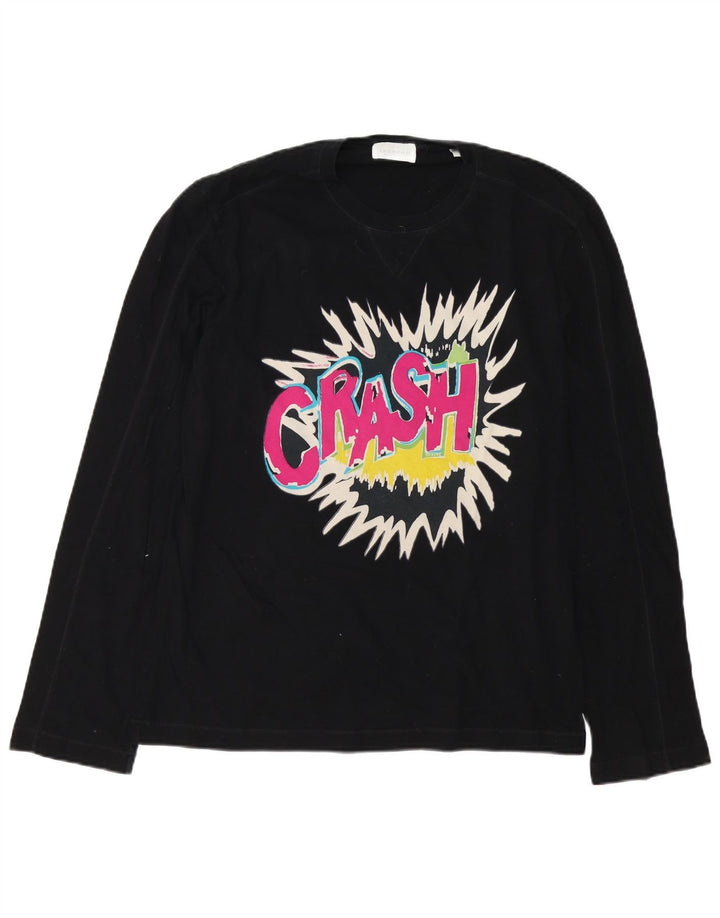 Iceberg Mens Graphic Top Long Sleeve Large Black Cotton