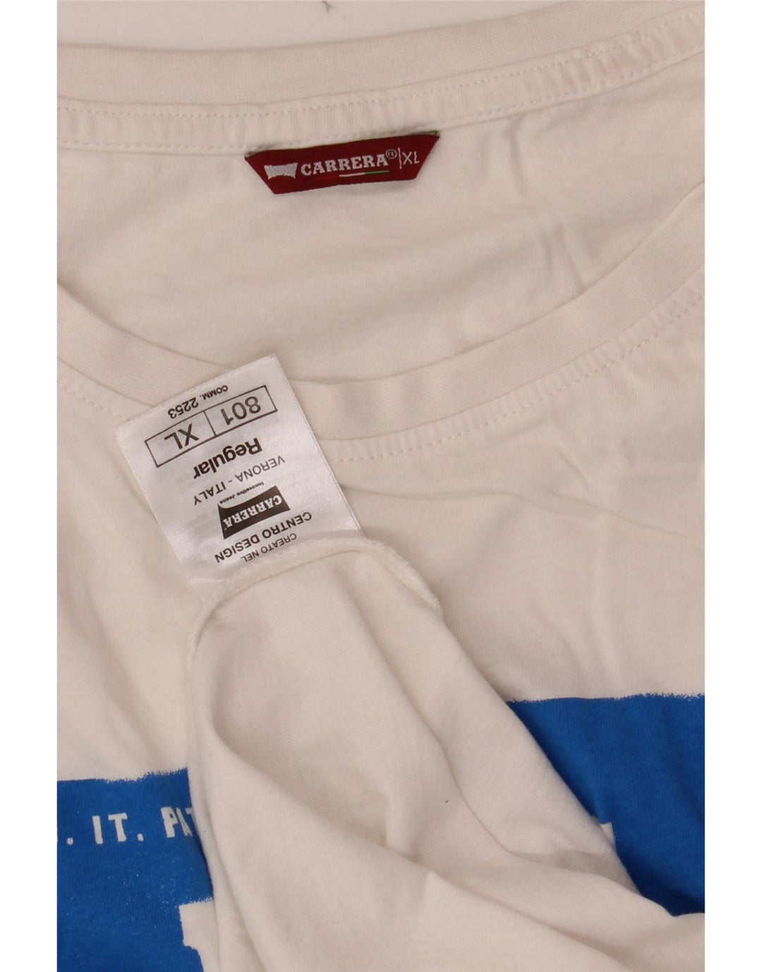 CARRERA Mens Regular Graphic T-Shirt Top XL White Cotton