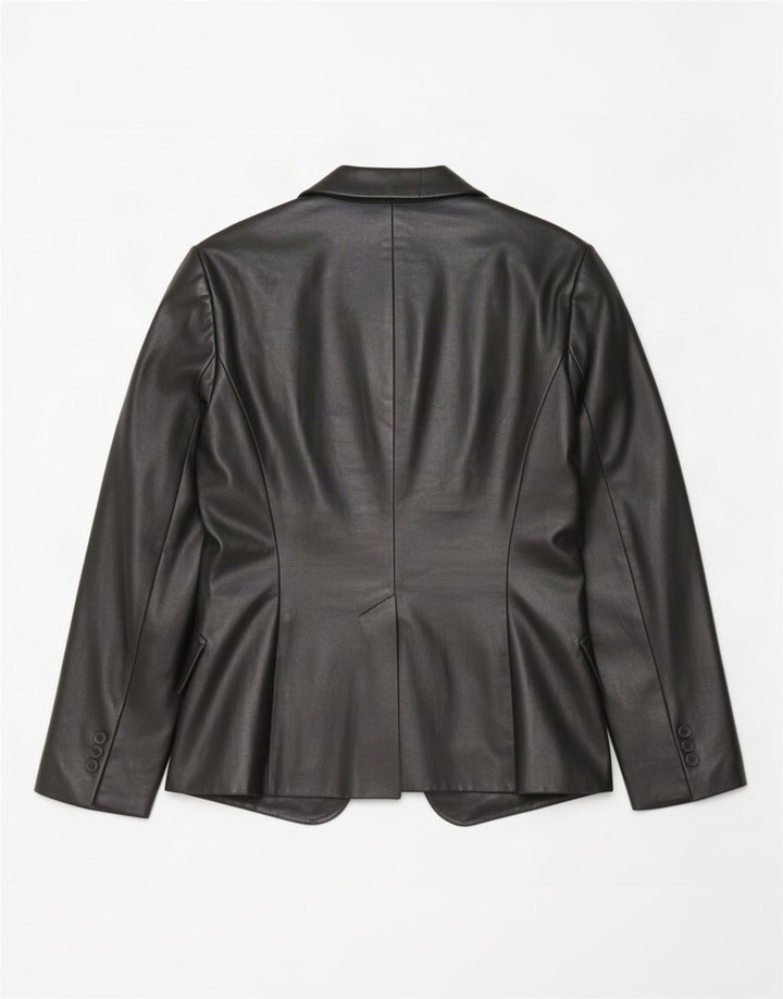 Zara Womens 1 Button Faux Leather Blazer Jacket EU 40 Medium Black Cotton