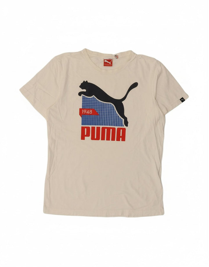 PUMA Mens Graphic T-Shirt Top Medium White Cotton