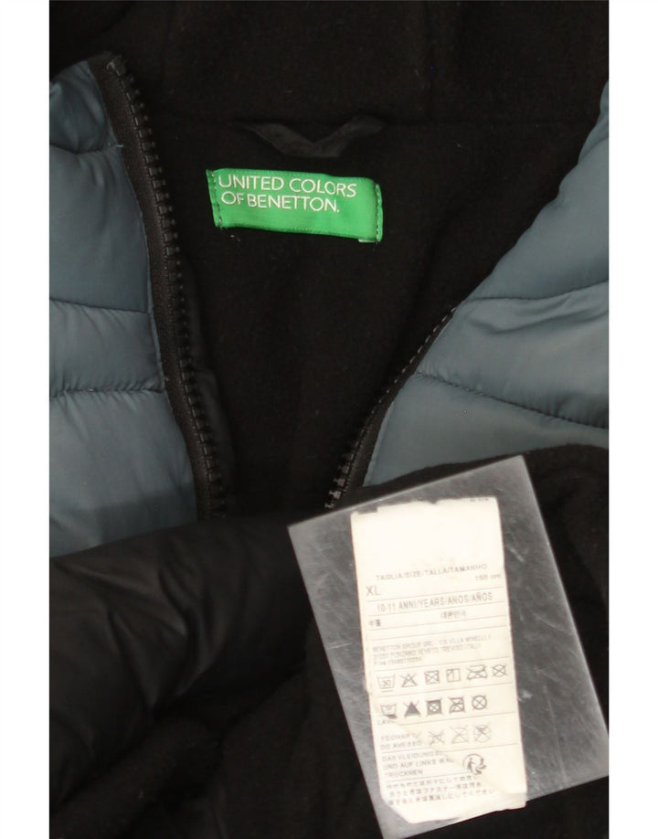 BENETTON Boys Graphic Padded Jacket 10-11 Years XL Black Colourblock