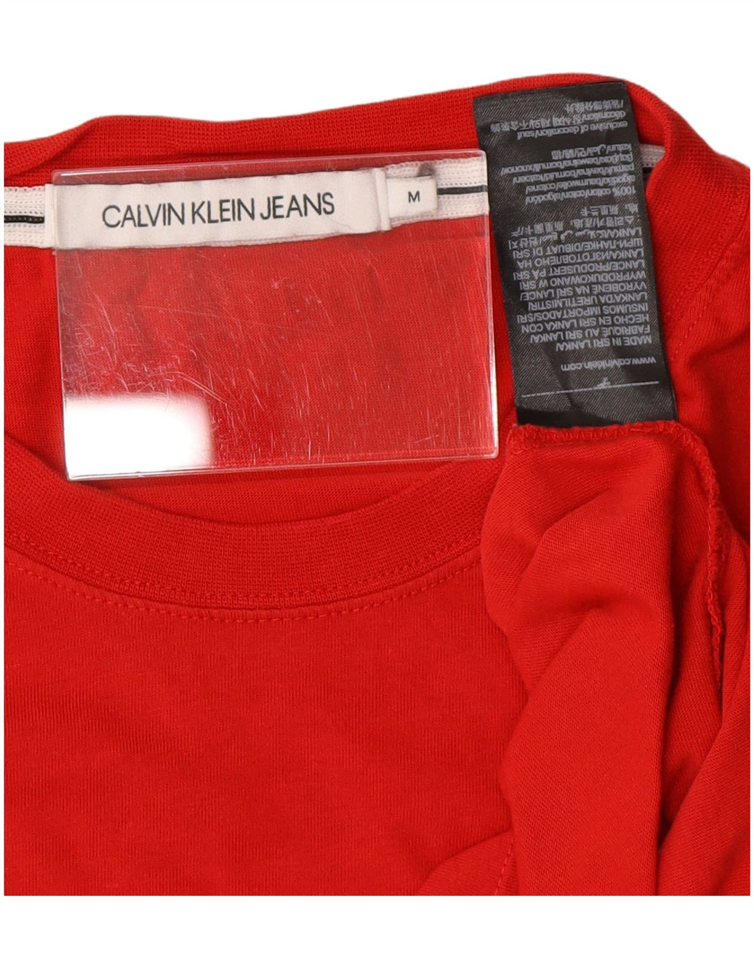 CALVIN KLEIN JEANS Womens Graphic T-Shirt Top UK 14 Medium Red Cotton