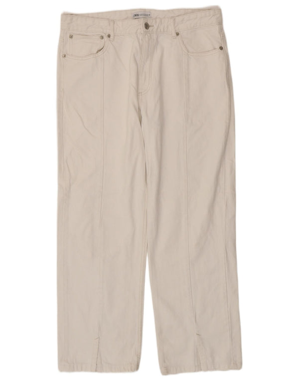 Zara Womens High Waist Straight Jeans EU 46 2XL W36 L29 White Cotton