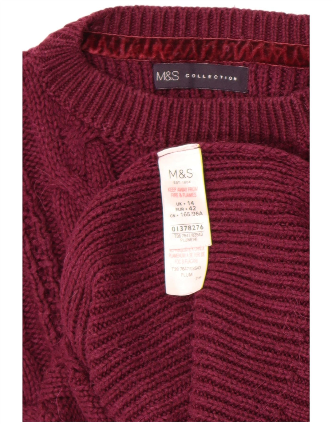 Marks & Spencer Womens Crew Neck Jumper Sweater UK 14 Medium Maroon
