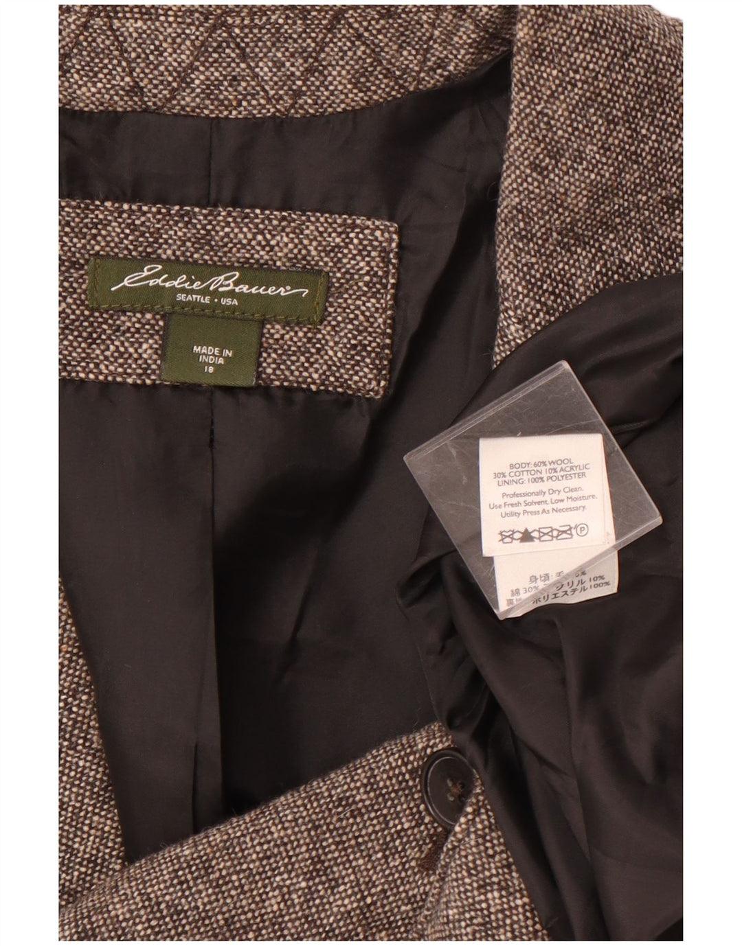 EDDIE BAUER Womens 2 Button Blazer Jacket US 18 2XL Grey Wool