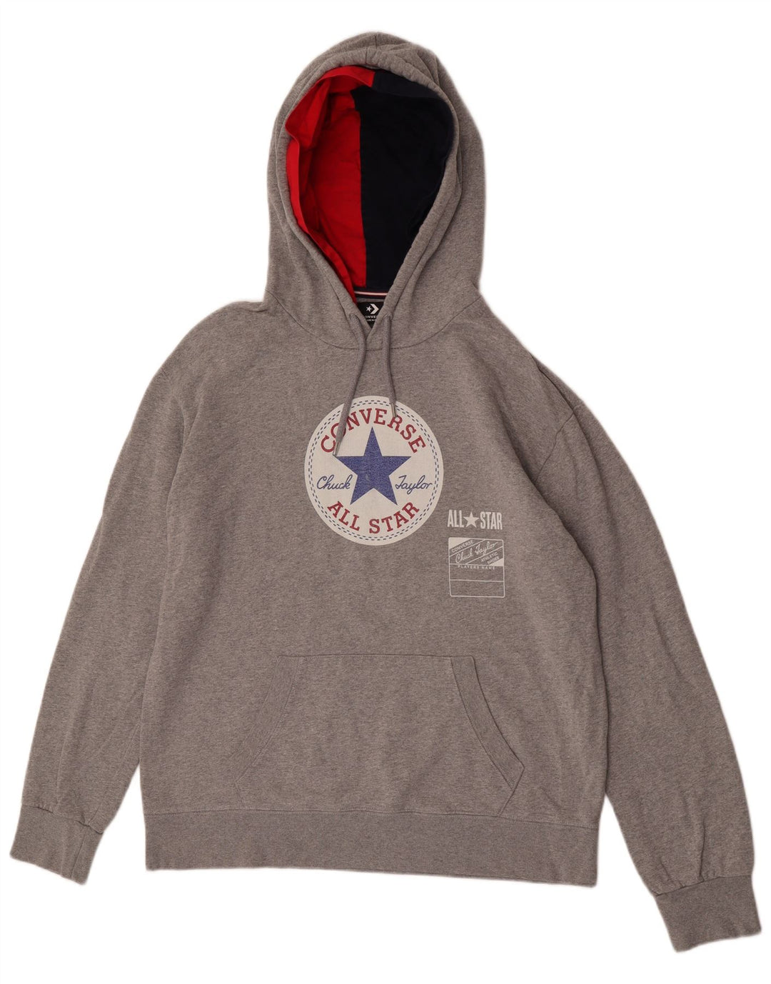 Converse Mens Graphic Hoodie Jumper Large Grey Cotton