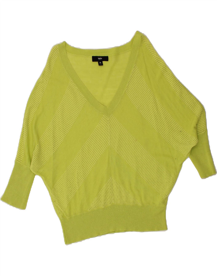 MOSSIMO Womens Oversized V-Neck Jumper Sweater UK 14 Medium Green Striped Vintage Mossimo and Second-Hand Mossimo from Messina Hembry 