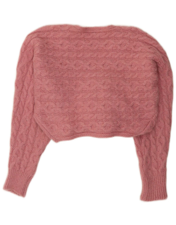 Zara Womens Crop Oversized Cardigan Sweater UK 10 Small Pink Acrylic