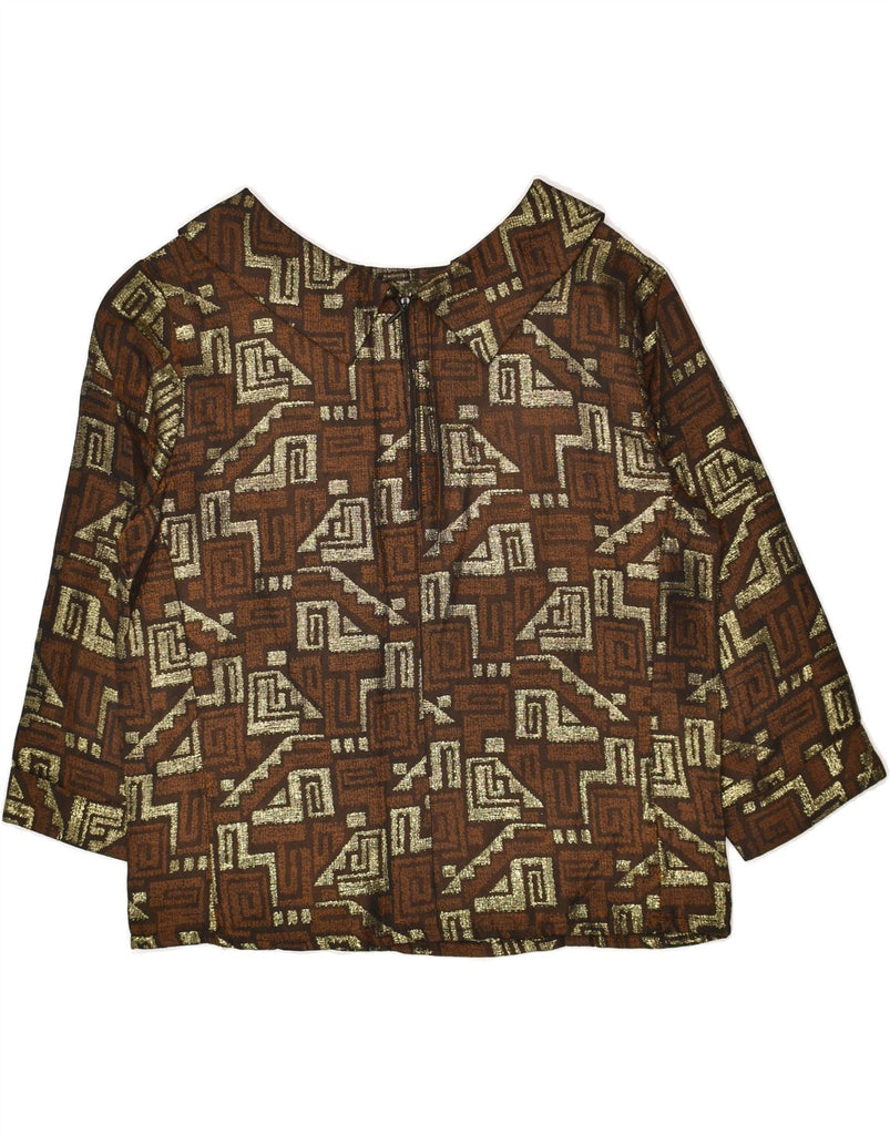 VINTAGE Womens 3/4 Sleeve Blouse Top IT 40 Small Brown Geometric | Vintage Vintage | Thrift | Second-Hand Vintage | Used Clothing | Messina Hembry 