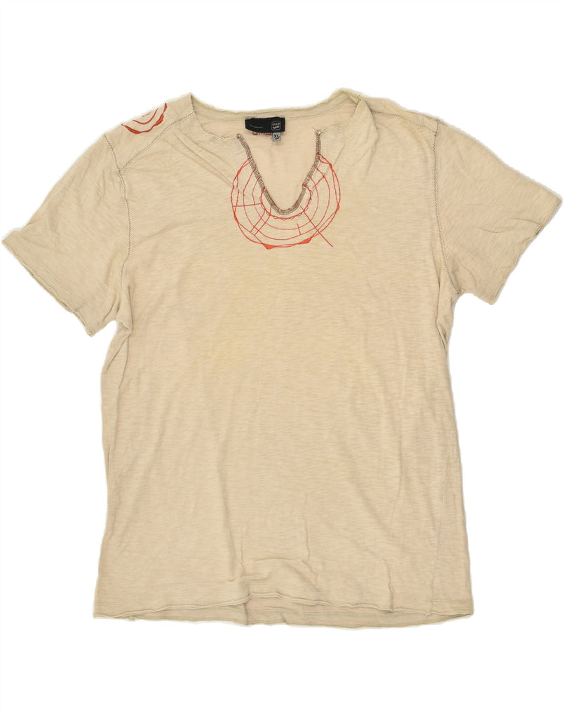 GAS Mens Graphic T-Shirt Top XL Beige Cotton | Vintage Gas | Thrift | Second-Hand Gas | Used Clothing | Messina Hembry 