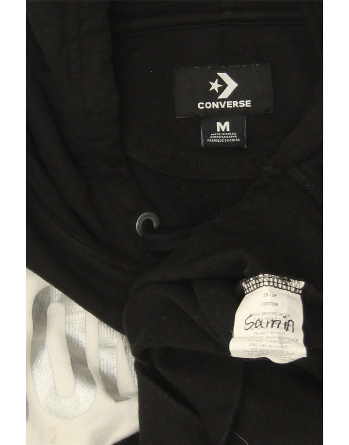 CONVERSE Mens Graphic Hoodie Jumper Medium Black Colourblock Cotton