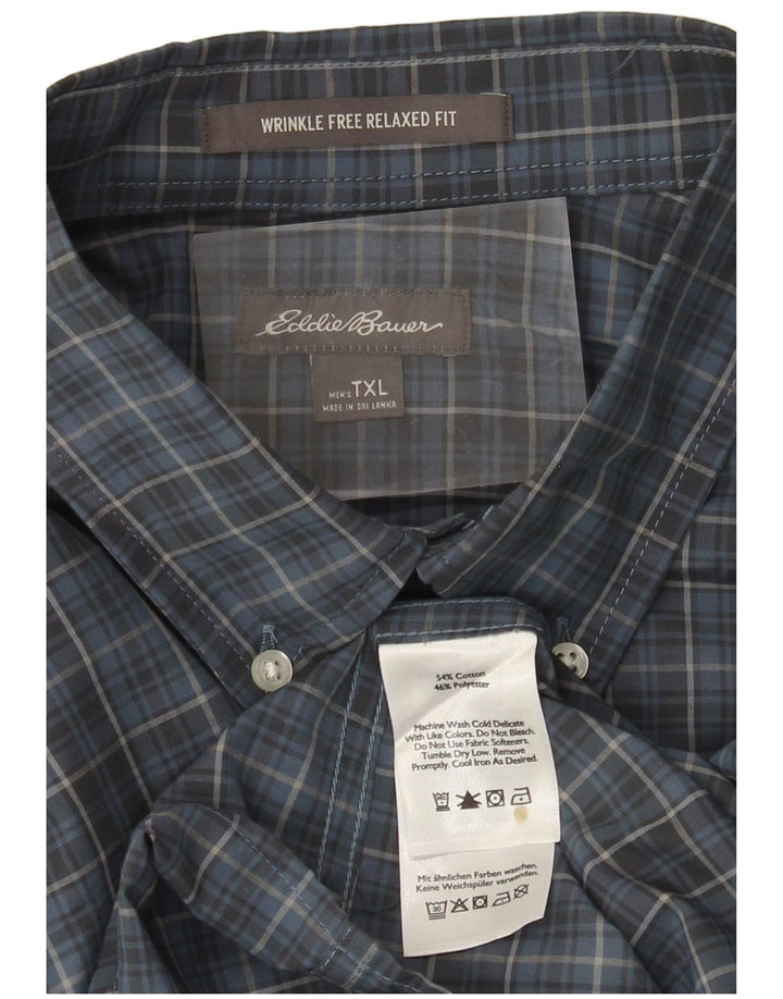 EDDIE BAUER Mens Tall Relaxed Fit Shirt XL Blue Check Cotton
