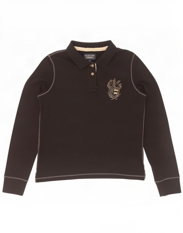 Ralph Lauren Womens Graphic Long Sleeve Polo Shirt UK 18 XL Black Cotton