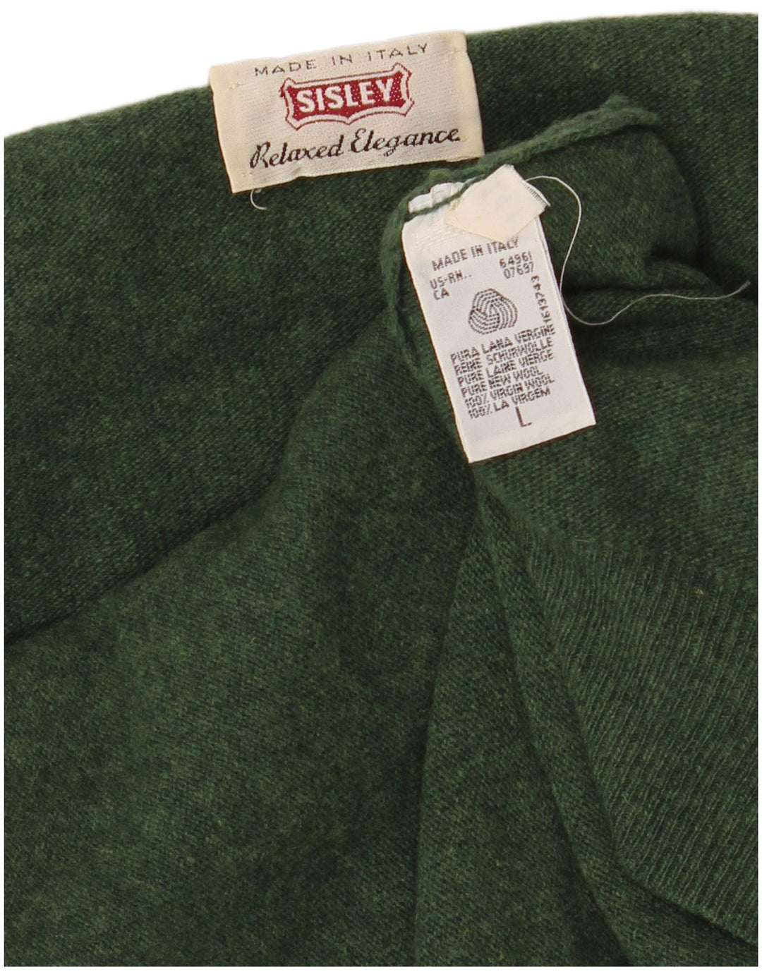Sisley Mens Sleeveless Cardigan Sweater Large Green Virgin Wool