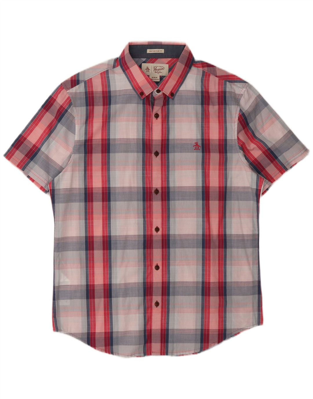 Penguin Mens Heritage Short Sleeve Shirt Medium Multicoloured Plaid