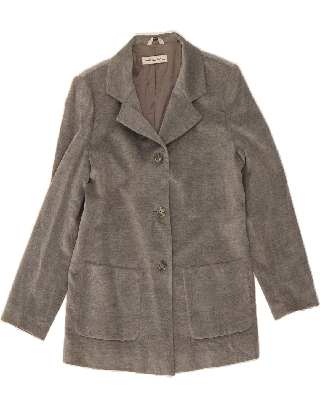 PRISMA Womens Longline 3 Button Blazer Jacket UK 12 Medium Grey Viscose Vintage Prisma and Second-Hand Prisma from Messina Hembry 