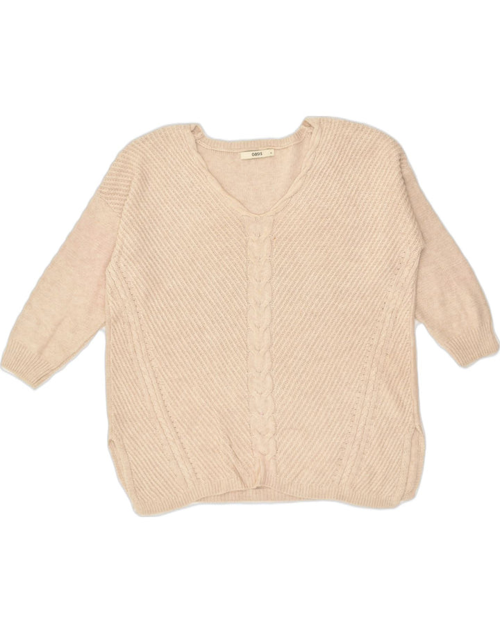 OASIS Womens 3/4 Sleeve V-Neck Jumper Sweater UK 14 Medium Beige | Vintage Oasis | Thrift | Second-Hand Oasis | Used Clothing | Messina Hembry 