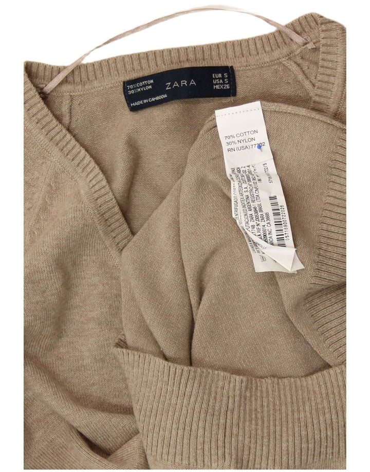 ZARA Womens V-Neck Jumper Sweater UK 8 Small Grey Cotton
