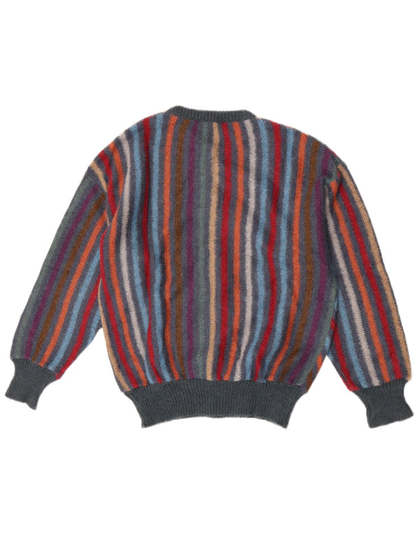 Vintage Womens Cardigan Sweater UK 14 Medium Multicoloured Striped Wool