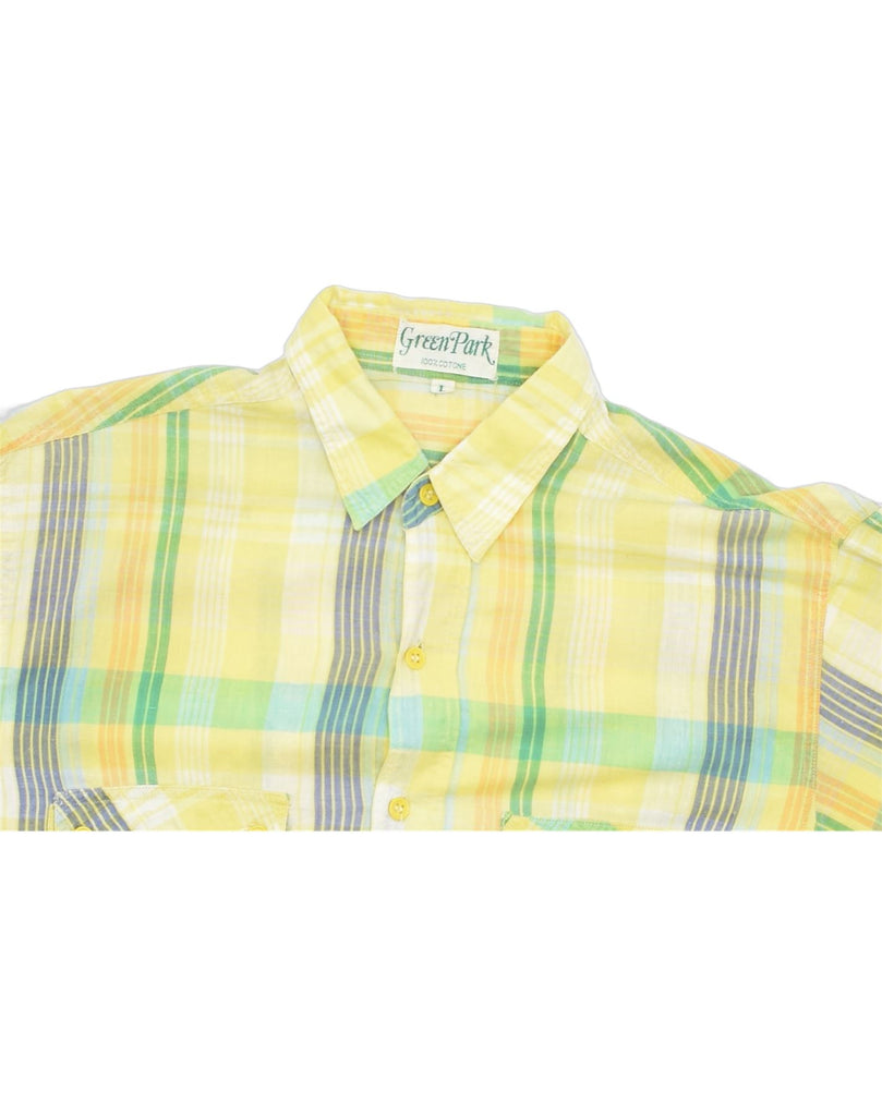 VINTAGE Mens Short Sleeve Shirt Large Yellow Check Cotton | Vintage | Thrift | Second-Hand | Used Clothing | Messina Hembry 