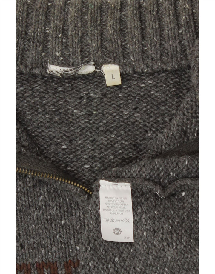 C&A Mens Zip Neck Jumper Sweater Large Grey Fair Isle Acrylic