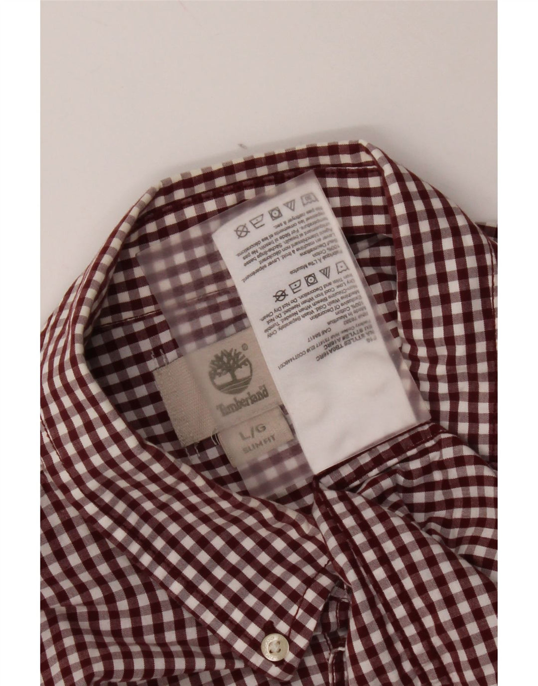 Timberland Mens Slim Fit Shirt Large Maroon Gingham Cotton